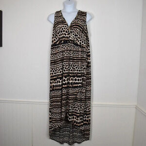 Jaclyn Smith Leopard Maxi Dress Sz XXL Plus Size Faux Wrap Animal Stretch Boho